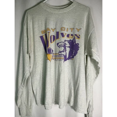 VTG Bay City Central Wolves Football Long Sleeve T Shirt Fruit of the Loom XL - Image 1 of 4