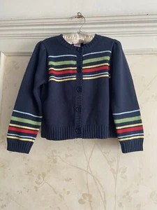 NWT Gymboree Wish You Were Here Girls Striped Sweater Cardigan 5 Navy - Picture 1 of 2