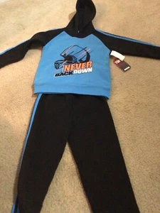 Boys New sweatpants and hoodie set football black and light blue size 4 - Picture 1 of 6