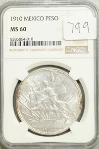 1910 Mexico Silver Peso Caballito NGC MS 60 UNC Uncirculated #4-010 - Picture 1 of 2