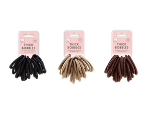 15PK Thick Hair Bobbles Assorted Colours Black Dark Brown Blonde - Picture 1 of 8