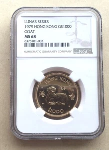 HongKong 1979 Year of Goat 1000 Dollars NGC MS68 Gold Coin,UNC - Picture 1 of 2