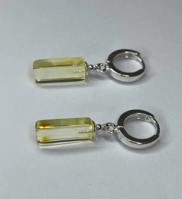 Rectangle Shape AMBER Earrings with Sterling Silver.HONEY Color Amber Earrings - Image 1 of 4