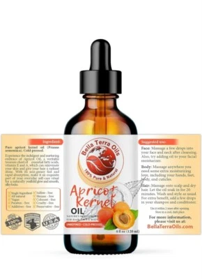 ORGANIC APRICOT KERNEL OIL COLD PRESSED VEGAN (4 oz) NEW SEALED - Image 1 of 4
