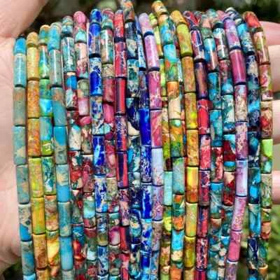 4x13mm Natural Cylinder Tube Sea Sediment Jaspers Stone Beads For Jewelry Making - Image 1 of 4