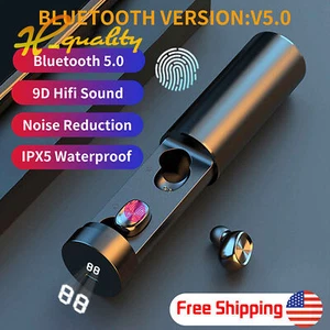Bluetooth 5.0 Wireless Headphones Earphones Mini In-Ear With digital display - Picture 1 of 7
