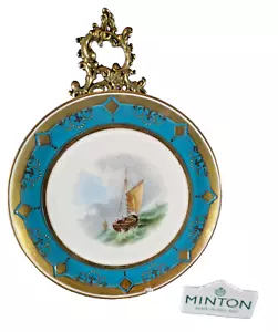 Minton Porcelain Turquoise Jeweled Gilt Hand Painted Tazza / Comport - Picture 1 of 12