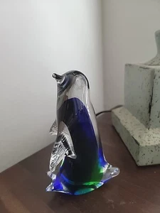 Murano Art Glass Animal Collection Penguin Figurine Blue Green Paperweight - Picture 1 of 5