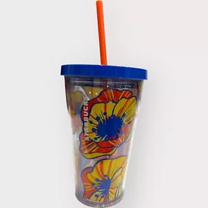 Vaso de bebida fría acrílico de flores de amapola Starbucks 16 oz azul naranja - Imagen 1 de 6
