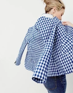 J Crew Gingham Campbell Linen Single Breasted Blazer Women 0 Check Stripe Preppy - Picture 1 of 12