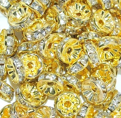 6, 8mm gold clear crystal glass A grade Rhinestone Rondelle DIY spacer beads - Image 1 of 3
