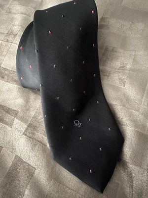 Corbata de Colección Christian Dior Para Hombre Talla Única Negra Patrón de Punto Rojo Italia Mezcla de Seda Foto 1 de 4