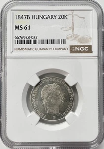 1847-B Hungary 20 Krajczar Silver Coin Graded MS61 NGC KM# 422 - Picture 1 of 4