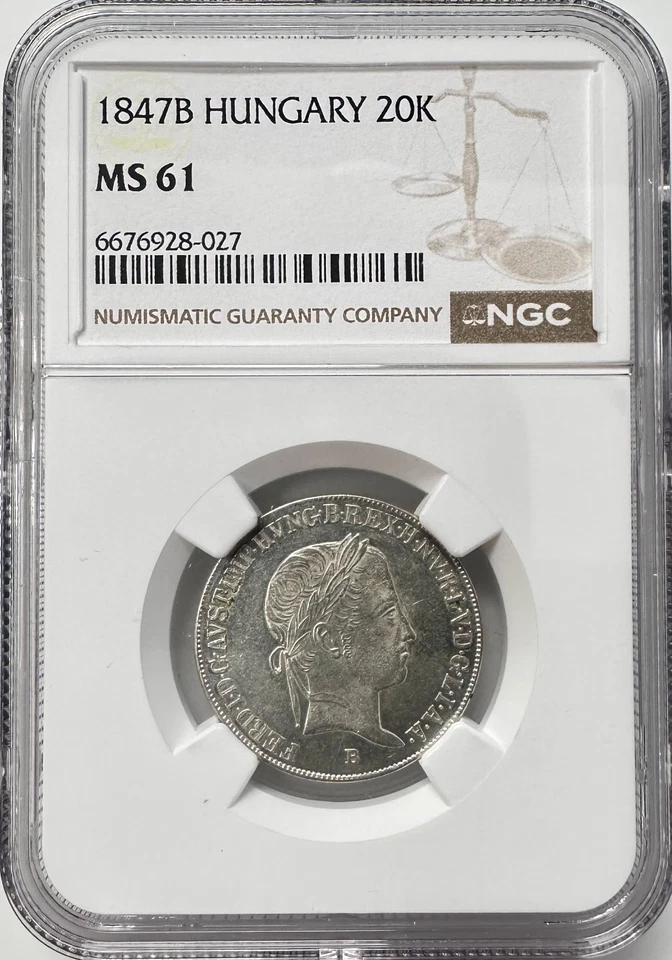 1847-B Hungary 20 Krajczar Silver Coin Graded MS61 NGC KM# 422 - Image 1 of 4