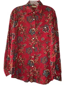 Liz Claiborne Lizwear Size Small Red Floral Button Front Shirt Top - Picture 1 of 7