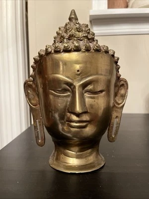 Старинный латунный бюст с головой духовного Будды NH2763 - Изображение 1 из 4
