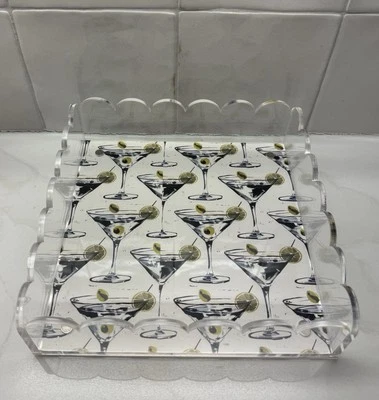 Martini Acrylic Scalloped Tray with Magnetic Mat - Customizable for Photos, Art - Image 1 of 4