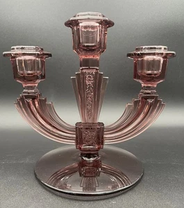 1960’s SINGLE - TIFFIN 3 Branch Amethyst Glass Candle Holder, 15360 Pattern EUC - Picture 1 of 8