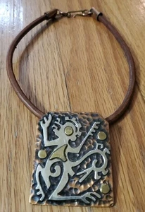 Ciondolo collana rame ottone scimmia tribale azteca Messico vintage Casa Maya - Foto 1 di 9