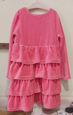 HANNA ANDERSSON ДЕВОЧЕК БАРХАТА ОБОРКИ РОЗОВЫЙ ПЛАТЬЕ С ДЛИННЫМ РУКАВОМ -110 - Изображение 1 из 4