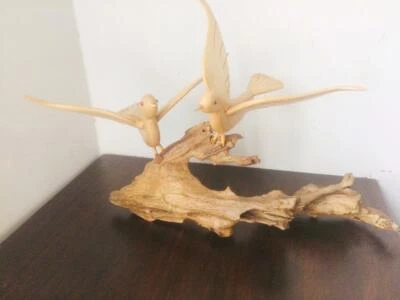 Garden Home Decor Ornament Carving Wooden On a Stump Bird - Image 1 of 4