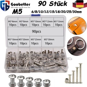 90 Stück Gürtelschrauben Buchschrauben Nieten Gürtel Schnallen Schrauben 6-30mm - Bild 1 von 14