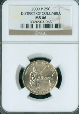 2009 P DISTRICT COLUMBIA QUARTER NGC MS66 2ND FINEST GRADE BUSINESS STRIKE . - Image 1 of 2