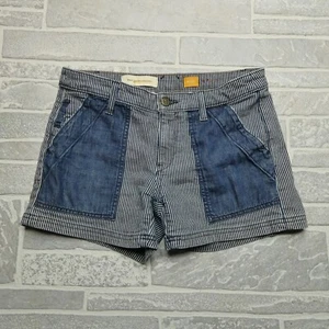 Anthropologie Pilcro Shorts Size 32 Blue Hickory Stripe Cotton Canvas Stretch - Picture 1 of 8