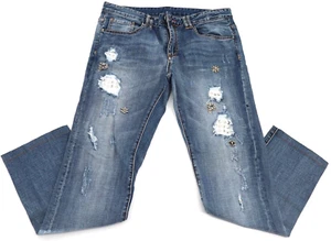 Philipp Plein Illegal Fight Club Distressed Rhinestones Denim Jeans Size 33 - Picture 1 of 19