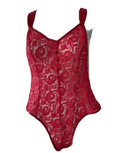 Victoria’s Secret sexy roter Stretch Spitze Teddy Druckknopf Schritt Knöpfe Reißverschluss hinten - Bild 1 von 10