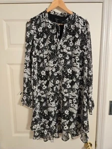 Ann Taylor Midi Dress Black and White Floral Size Medium - Picture 1 of 9