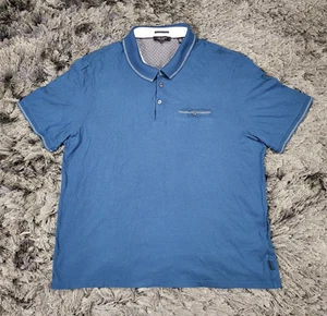 Ted Baker London Polo Shirt Men's 7 Blue Cotton Tipped Pocket Short Sleeve Flaws - Picture 1 of 18