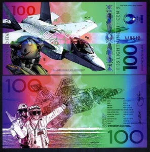 EE. UU., $100, billete de polímero de emisión privada, 2017, avión de combate, F-35, Air Force F - Imagen 1 de 1