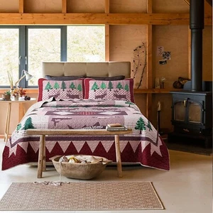 Soul & Lane Wild Wonders Cabin Lodge Lightweight Printed Quilt Set with Shams - Picture 1 of 3