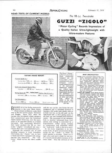 1954 GUZI 'ZIGOLO' 98cc 2-Stroke Motor Cycle Original Magazine Report Cutting - Picture 1 of 1