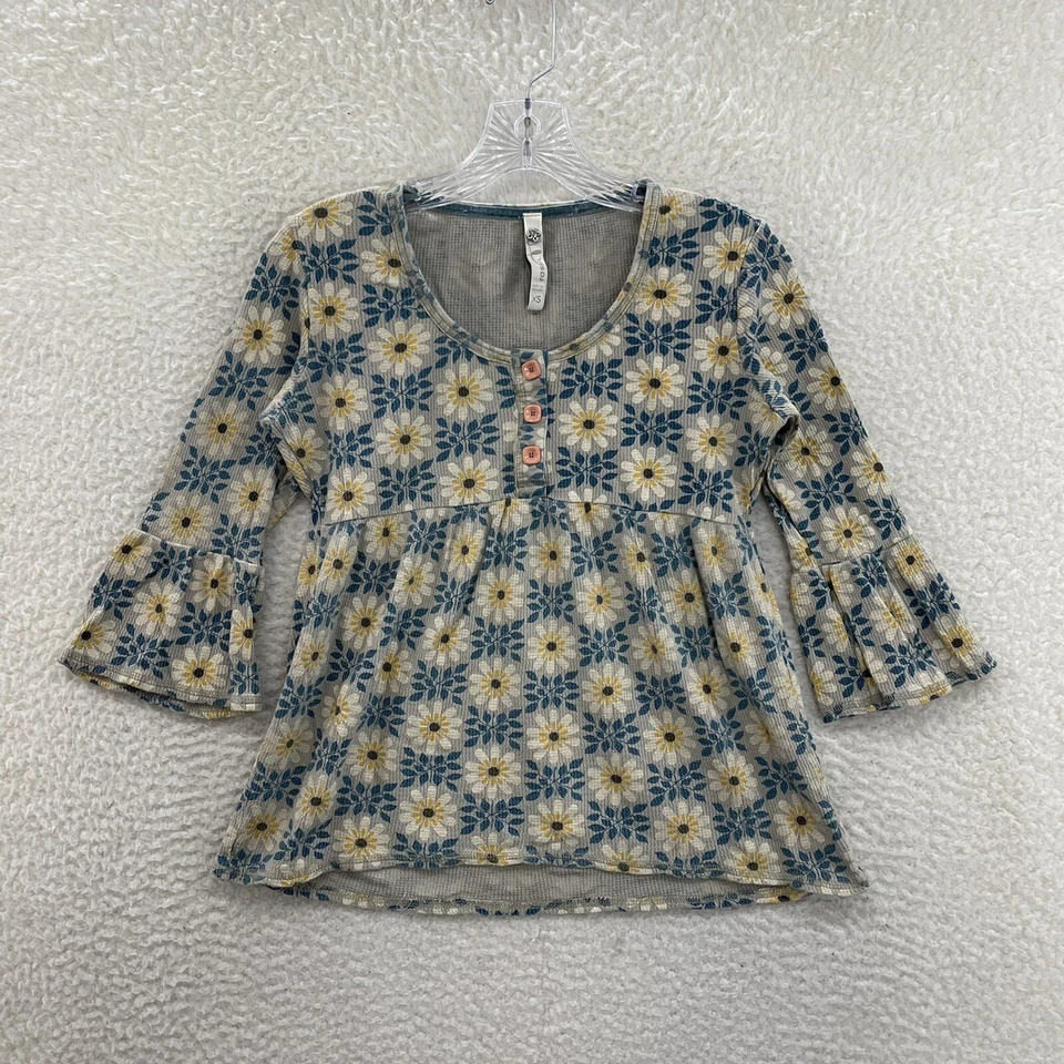 Top Y2K Vintage Fossil XS Floral Waffle Babydoll Henley Boho Grunge Bohemio Foto 1 de 4