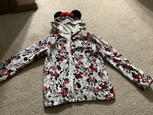 EUC Disney Kids Girls Hooded Fur/Fleece Minnie Mouse Jacket Zippered Sweater 14 - Picture 1 of 3