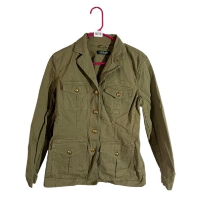 Chaqueta de mezclilla cargo militar Lauren Ralph Lauren botones dorados para mujer talla 4 oliva  Foto 1 de 4