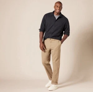 Men's Straight-Fit Stretch Chinos Dark Khaki Brown 28W - 30L - Picture 1 of 6