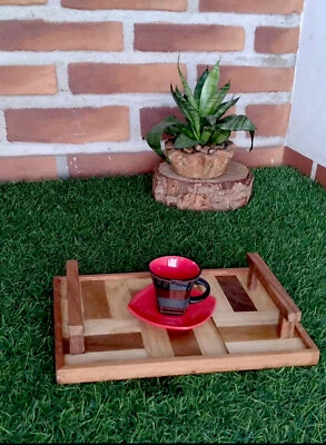 tray table vintage wood rectangle coffee Foto 1 de 4