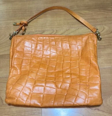 Bolso de Hombro Laura Di Maggio Italiano Cuero Genuino Naranja Guijarro Cremallera Completa Foto 1 de 4