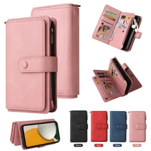 15 Card Magnetic Leather Flip Stand Wallet Case For Samsung Galaxy "A" Series - Picture 1 of 32