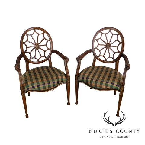 Regency Style Quality Pair Spider Back Armchairs Cover