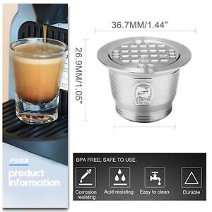 For Nespresso Steel Coffee Capsule, Refillable Reusable Pods Espresso V4H3