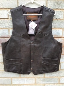 Unik Premium Retro braune Leder Biker Weste Gr. 46 Neu mit Etikett Style 629 Druckknöpfe Taschen - Bild 1 von 7