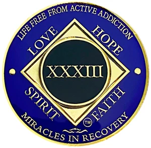 NA 33 Jahre lila, goldfarben vergoldet Medaillon, Narcotics Anonymous Medallion - Bild 1 von 2