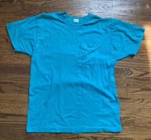Vintage 80s Pocket T Shirt Blank Size XL Teal Single Stitch Fruit Of The Loom - Picture 1 of 8