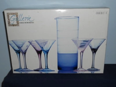 Luigi Bormioli Gallerie Multicolor Etched glass Martini Set Barware New - Image 1 of 4