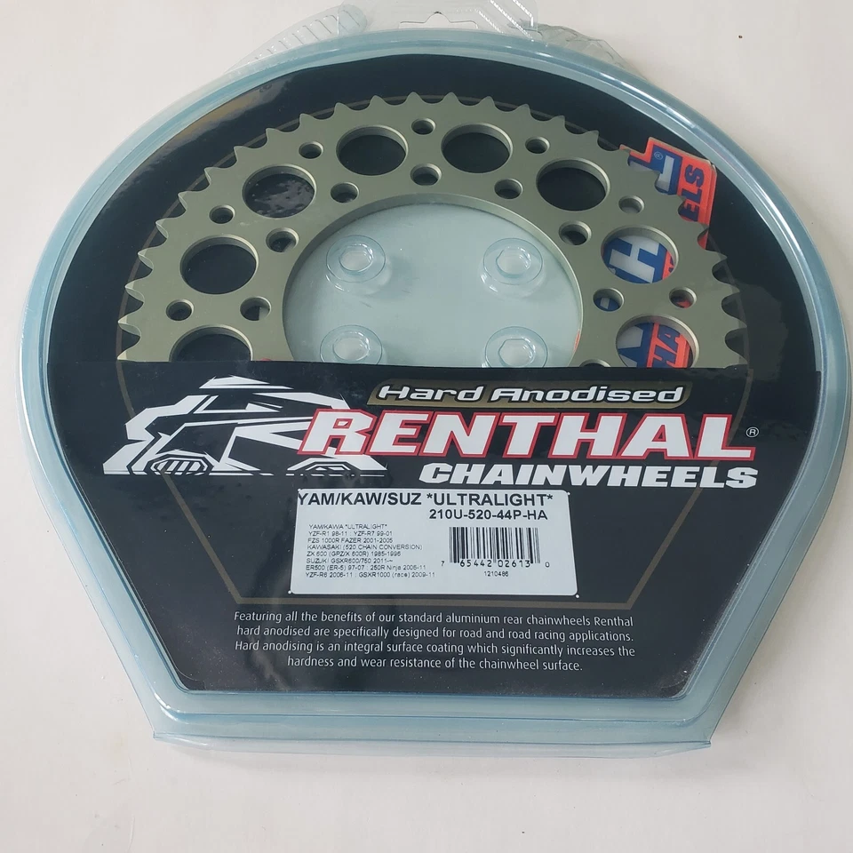 Renthal 520 Rear Ultralight Sprocket 210U-520-44P-HA 44 Tooth Fits R1 R6 - Изображение 1 из 1