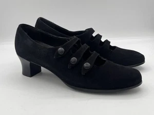 Munro American Shoes Women’s 8 N Strappy Slip On Pumps Black Suede Heels - Picture 1 of 14